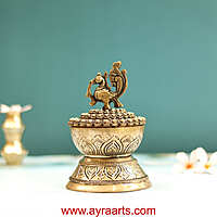 Handcrafted Brass Loban Dhoop Dani with Peacock Incense Dhoop Burner for Home Office Temple Prayer - 7 Inch Height