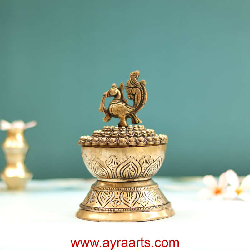 Handcrafted Brass Loban Dhoop Dani with Peacock Incense Dhoop Burner for Home Office Temple Prayer - 7 Inch Height