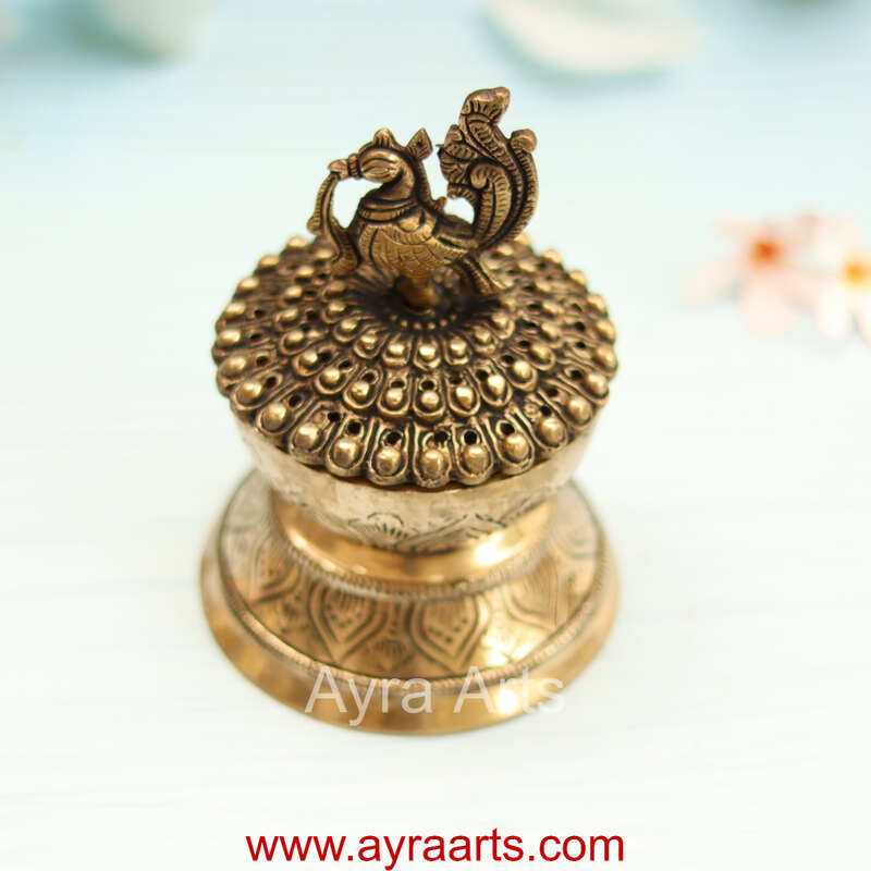 Handcrafted Brass Loban Dhoop Dani with Peacock Incense Dhoop Burner for Home Office Temple Prayer - 7 Inch Height