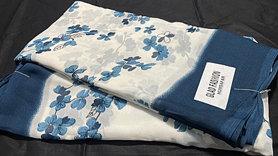 Moss White Base Floral Saree - Sea Blue