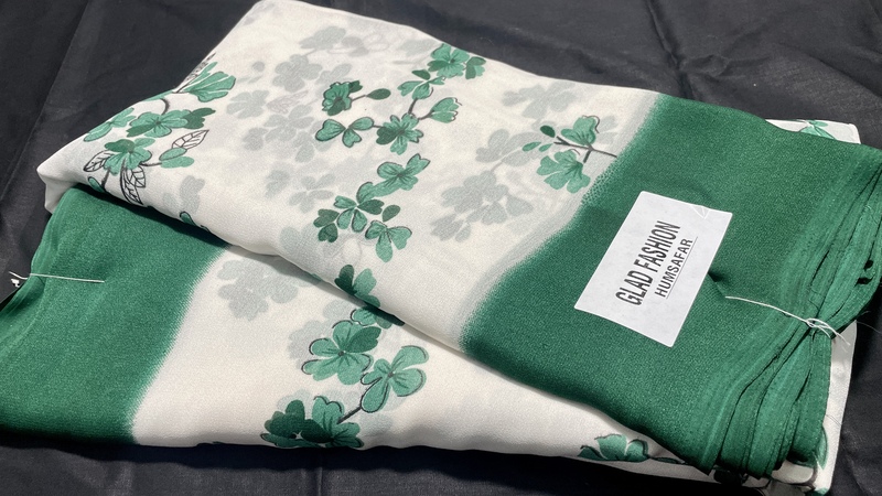 Moss White Base Floral Saree - Dark Green