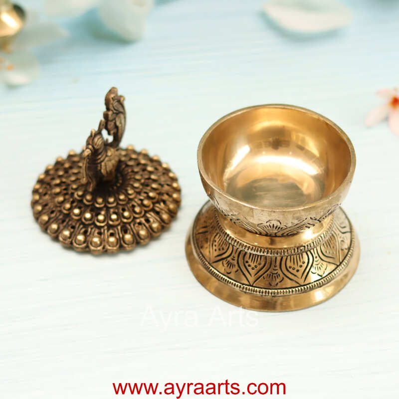 Handcrafted Brass Loban Dhoop Dani with Peacock Incense Dhoop Burner for Home Office Temple Prayer - 7 Inch Height
