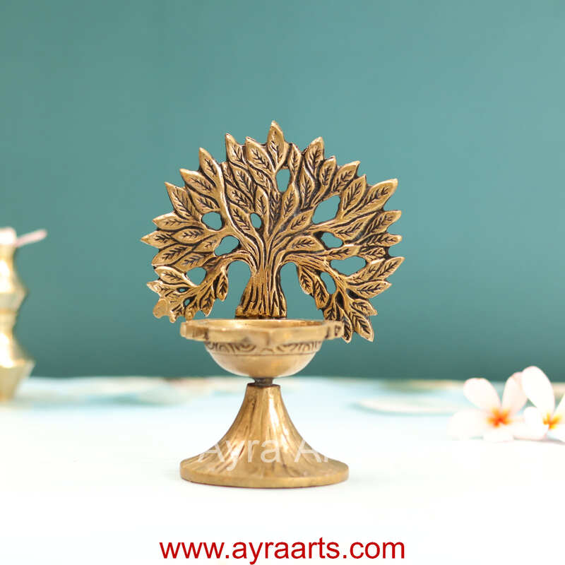 Pure Brass Kalpavriksha Tree Diya Oil lamp - 6 Inch Height
