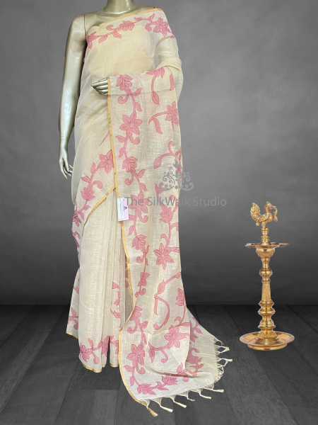 Madavi - The Linen Saree in Applique Work SWS182