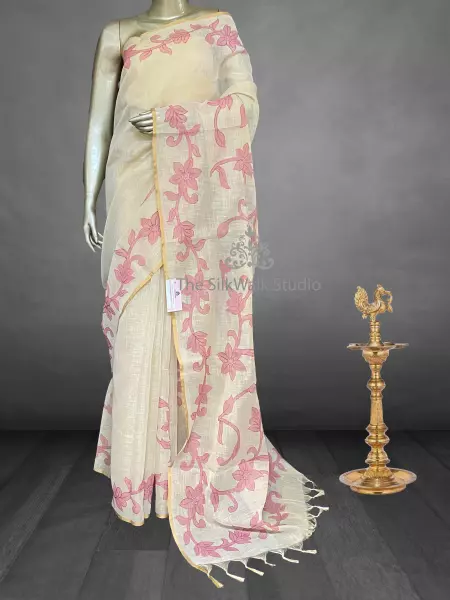 Madavi - The Linen Saree in Applique Work SWS182