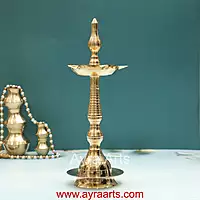 Traditional Brass Kerala Fancy Panchmukhi Kalash Deepak | Nilavilakku Oil Lamp with 5 Wicks Standing Puja Diya for Inauguration & Home Temple