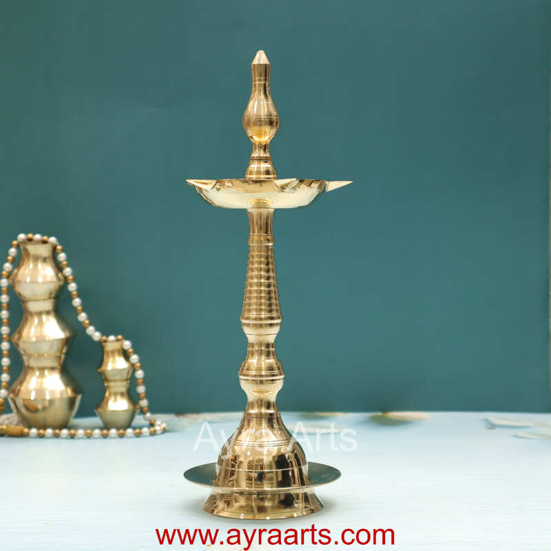 Traditional Brass Kerala Fancy Panchmukhi Kalash Deepak | Nilavilakku Oil Lamp with 5 Wicks Standing Puja Diya for Inauguration & Home Temple