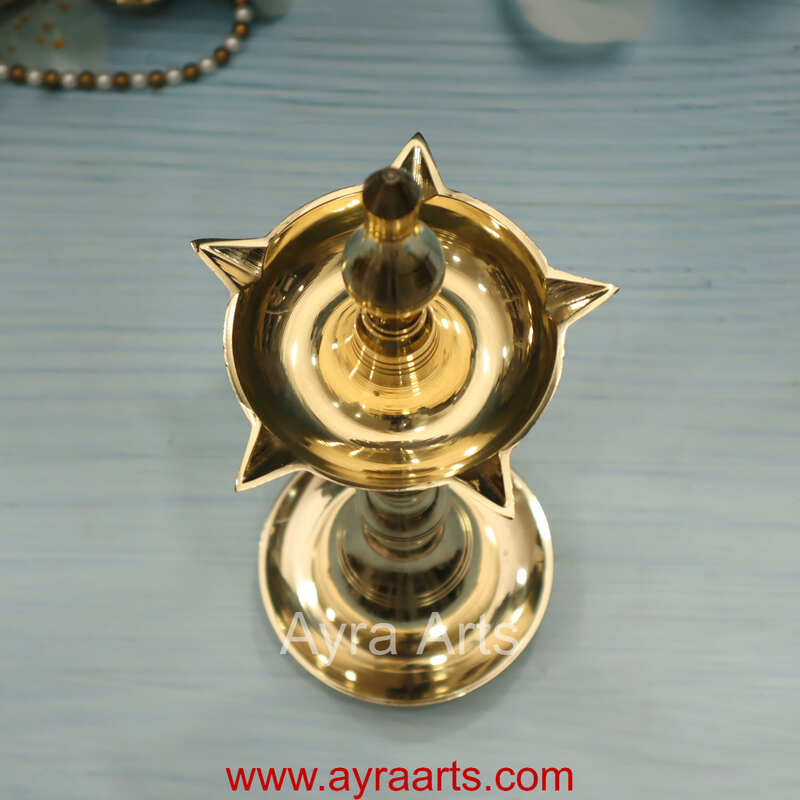 Traditional Brass Kerala Panchmukhi Kalash Deepak | Nilavilakku Oil Lamp with 5 Wicks Standing Puja Diya for Inauguration & Home Temple