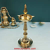 Traditional Brass Kerala Fancy Panchmukhi Kalash Deepak | Nilavilakku Oil Lamp with 5 Wicks Standing Puja Diya for Inauguration & Home Temple