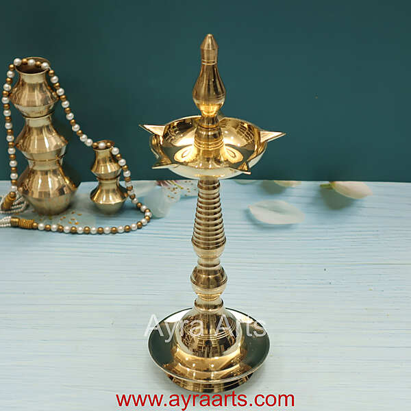 Traditional Brass Kerala Panchmukhi Kalash Deepak | Nilavilakku Oil Lamp with 5 Wicks Standing Puja Diya for Inauguration & Home Temple