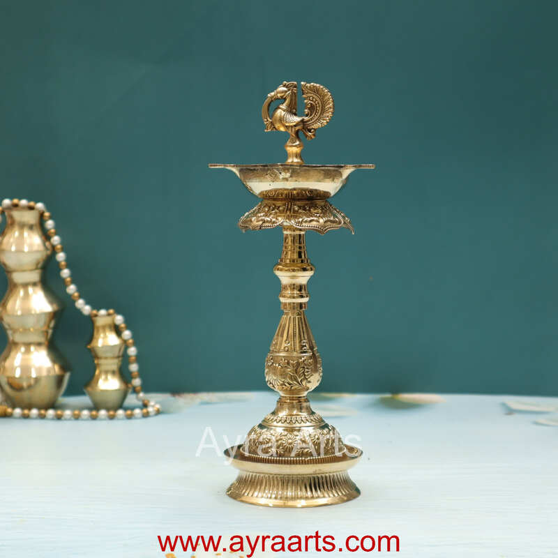 Brass Samai Peacock Maharaja Diya Oil Lamp