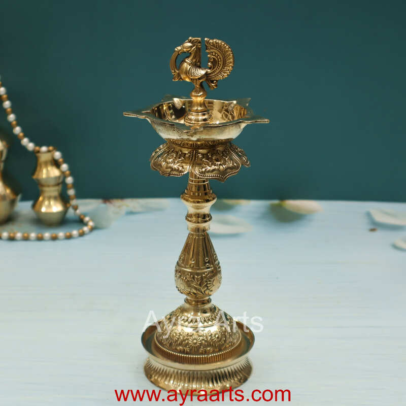 Brass Samai Peacock MahaLakshmi Diya Oil Lamp