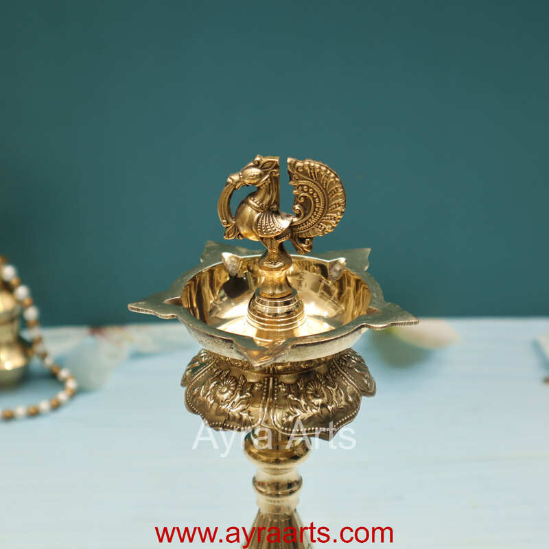 Brass Samai Peacock MahaLakshmi Diya Oil Lamp