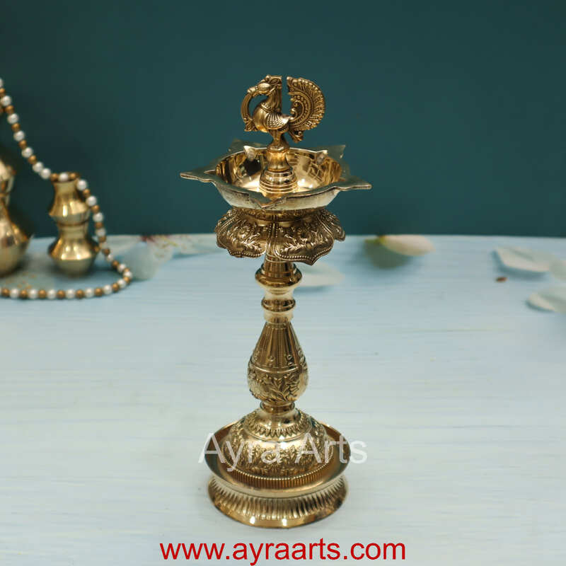 Brass Samai Peacock Maharaja Diya Oil Lamp