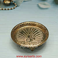 Brass Peacock Design Pin Tray Decorative Pooja Thali for Home & Mandir Decor