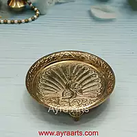 Brass Peacock Design Pin Tray Decorative Pooja Thali for Home & Mandir Decor