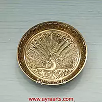 Brass Peacock Design Pin Tray Decorative Pooja Thali for Home & Mandir Decor