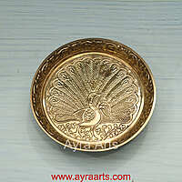 Brass Peacock Design Pin Tray Decorative Pooja Thali for Home & Mandir Decor