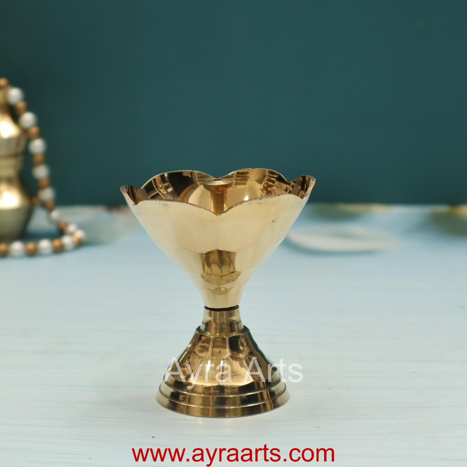 Brass Diamond Pyali Puja Diya Oil Lamp Size 1 - 3.3 Inch Height