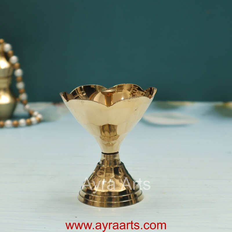 Brass Diamond Pyali Puja Diya Oil Lamp Size 1 - 3.3 Inch Height