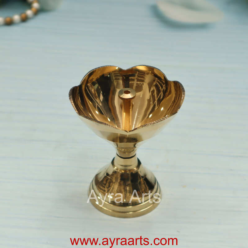 Brass Diamond Pyali Puja Diya Oil Lamp Size 1 - 3.3 Inch Height