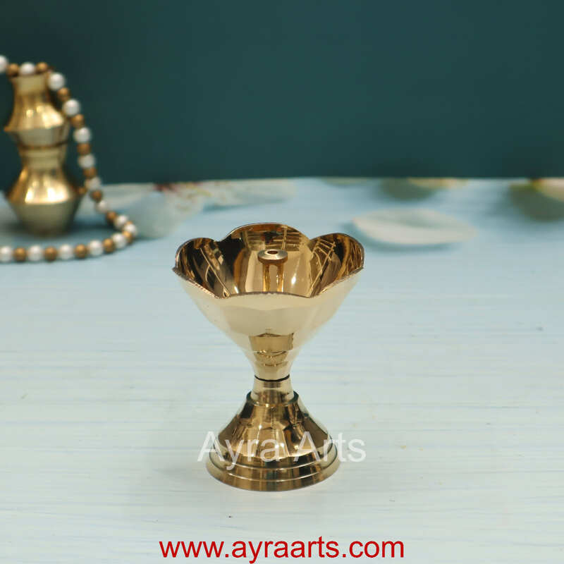 Brass Diamond Pyali Puja Diya Oil Lamp Size 1 - 3.3 Inch Height