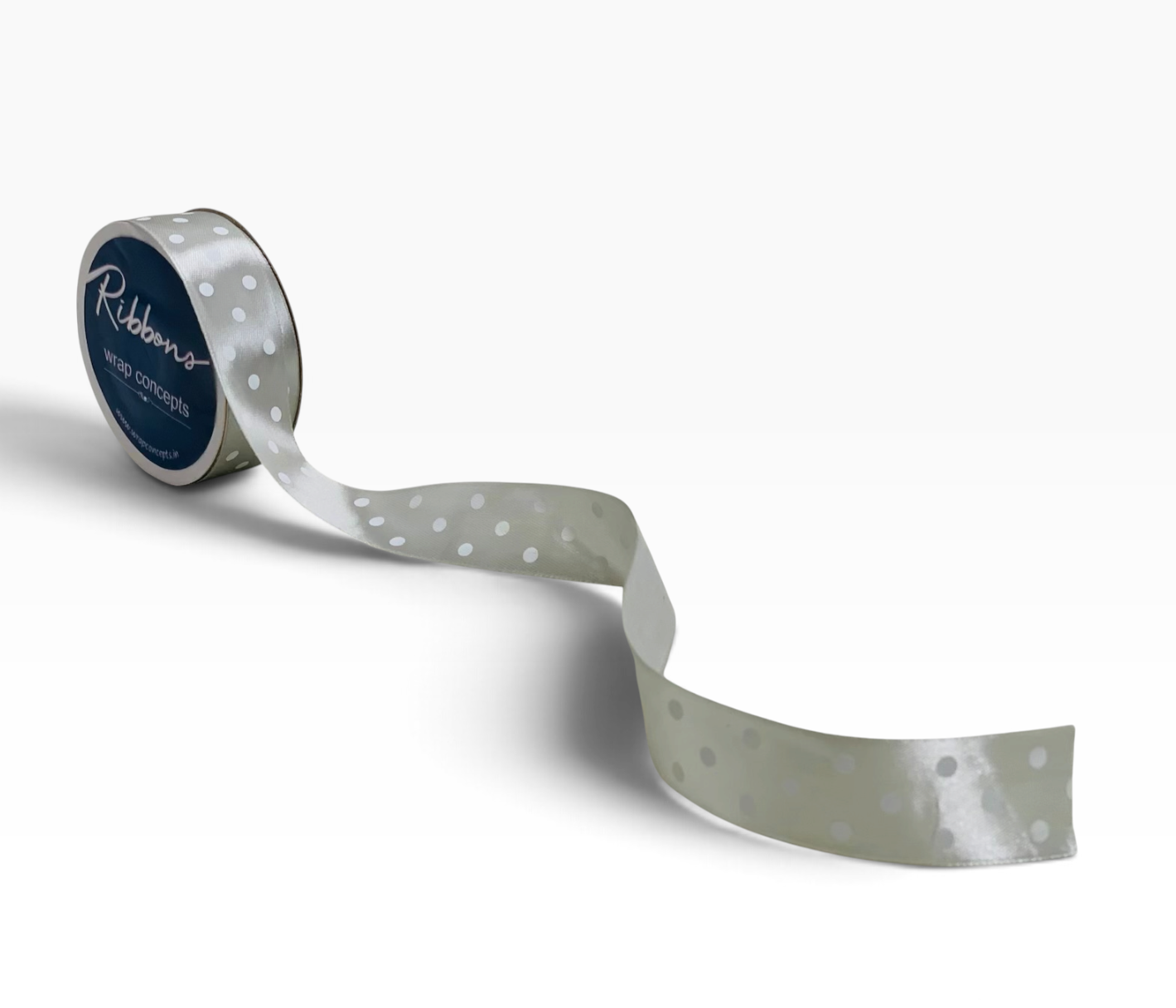 Silver Satin Polka Ribbon - 25 mm - 20 Yards