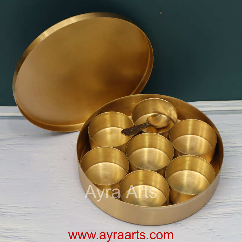 Pure Brass Masala Box Spice Storage Organizer For Everyday Kitchen Use