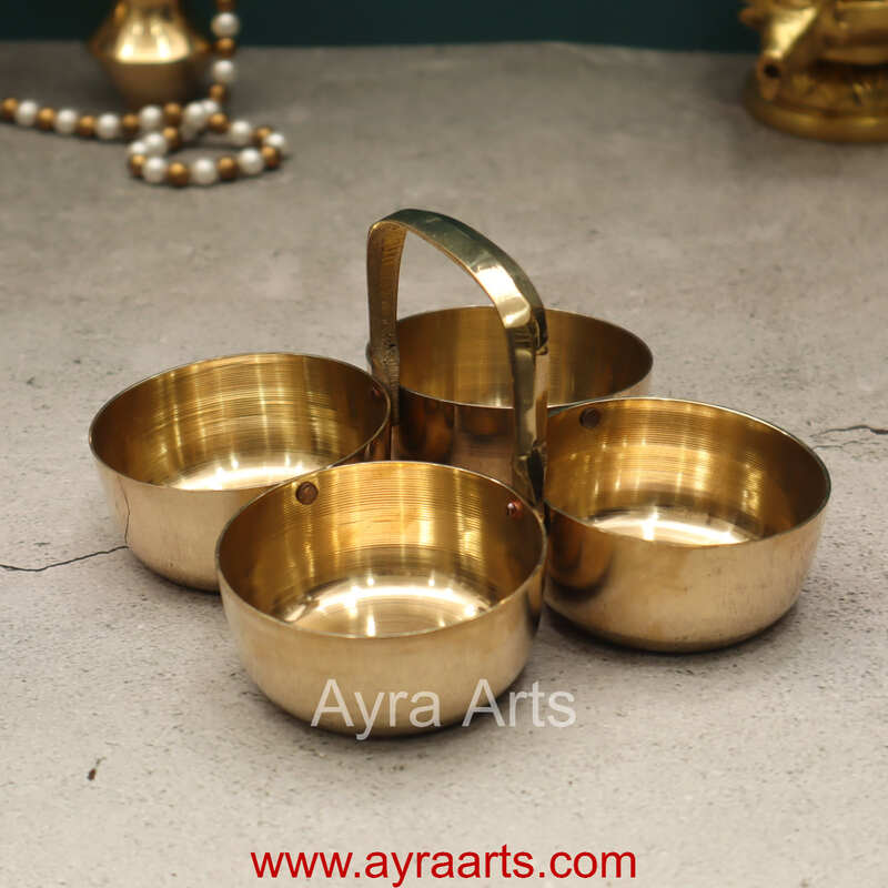 Pure Brass Chowmukh Chopala / Choupala / Panchpali Bowl Stand Haldi, Kumkum, Chawal, Sindoor Holder for Mandir Pooja