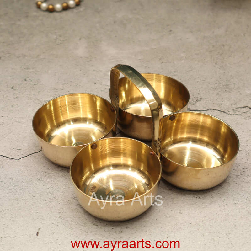 Pure Brass Chowmukh Chopala / Choupala / Panchpali Bowl Stand Haldi, Kumkum, Chawal, Sindoor Holder for Mandir Pooja