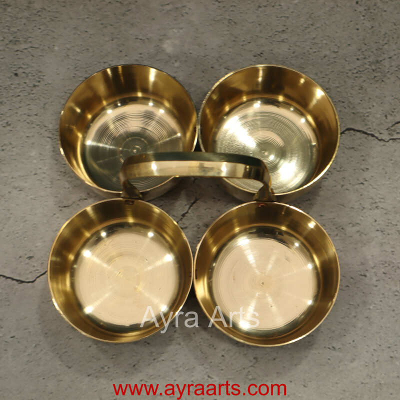 Pure Brass Chowmukh Chopala / Choupala / Panchpali Bowl Stand Haldi, Kumkum, Chawal, Sindoor Holder for Mandir Pooja