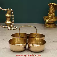 Pure Brass Chowmukh Chopala / Choupala / Panchpali Bowl Stand Haldi, Kumkum, Chawal, Sindoor Holder for Mandir Pooja
