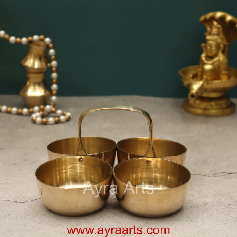 Pure Brass Chowmukh Chopala / Choupala / Panchpali Bowl Stand Haldi, Kumkum, Chawal, Sindoor Holder for Mandir Pooja