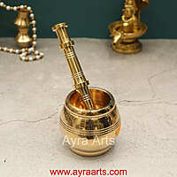 Pure Brass Kutani Small Mortar and Pestle Traditional Hand Smasher Round for Kitchen- 7 Inch Height