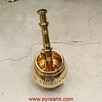 Pure Brass Kutani Small Mortar and Pestle Traditional Hand Smasher Round for Kitchen- 7 Inch Height