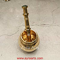 Pure Brass Kutani Small Mortar and Pestle Traditional Hand Smasher Round for Kitchen- 7 Inch Height