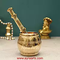Pure Brass Kutani Small Mortar and Pestle Traditional Hand Smasher Round for Kitchen- 7 Inch Height