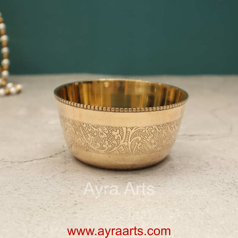 Pure Brass Embossed Flower Design Small Bowl Katori
