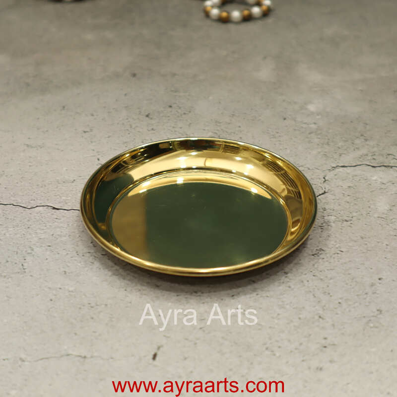 Pure Indian Traditional Handmade Brass Golden Color Plain Plate