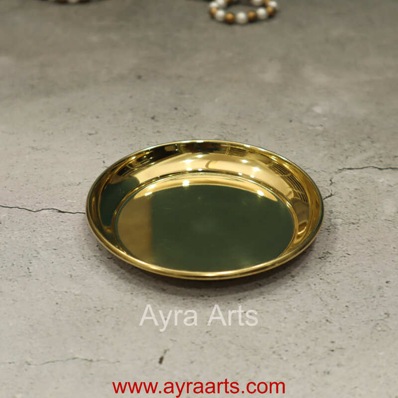 Pure Indian Traditional Handmade Brass Golden Color Plain Plate