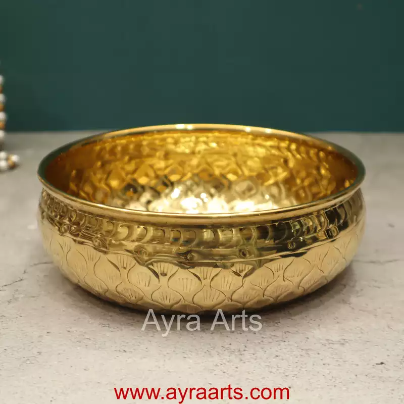 Brass Traditional Decorative Bowl Royal Urli Embossed Design for Home Decor