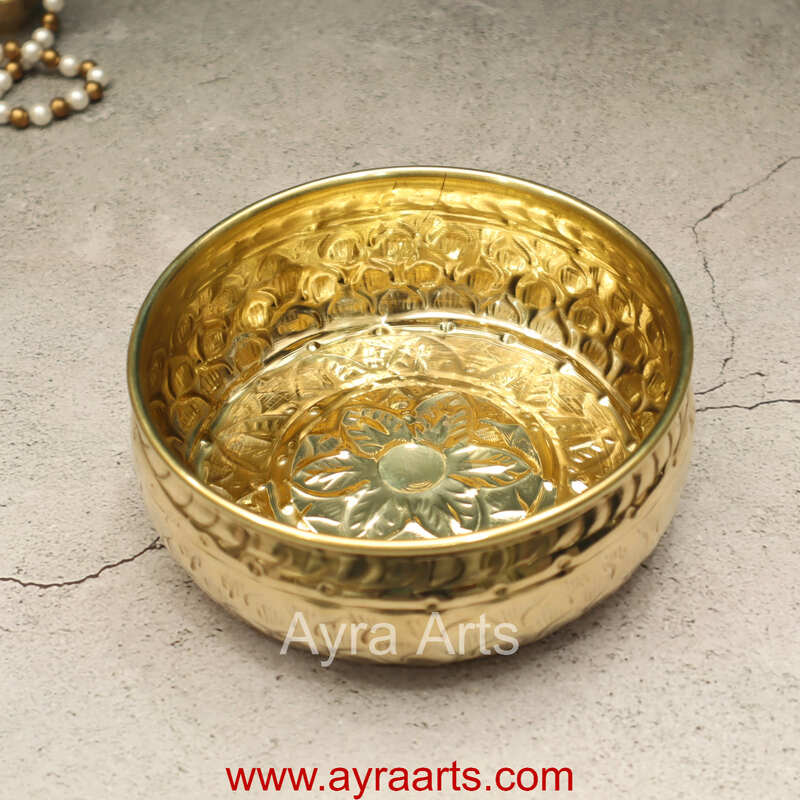 Brass Traditional Decorative Bowl Royal Urli Embossed Design for Home Decor