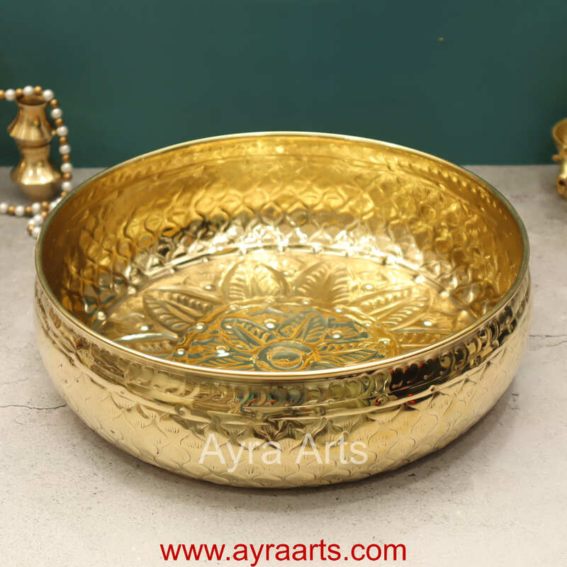 Brass Traditional Decorative Bowl Royal Urli Embossed Design for Home Decor