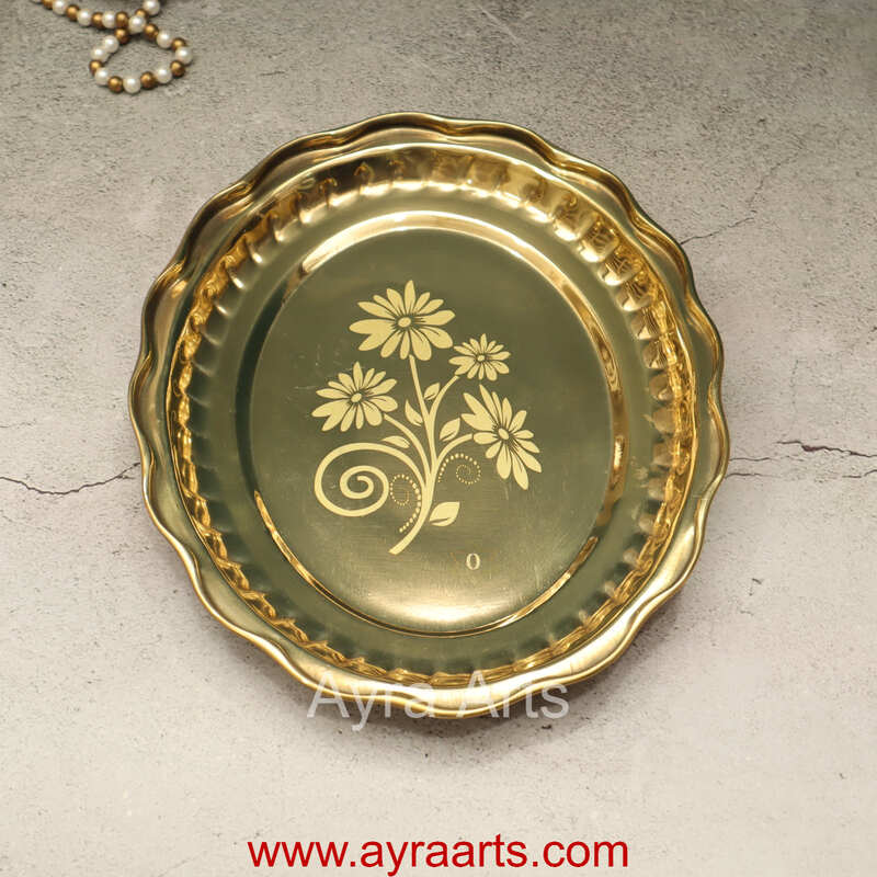 Brass Flower Design Embossed Oval Tray