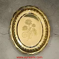 Brass Flower Design Embossed Oval Tray