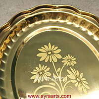 Brass Flower Design Embossed Oval Tray