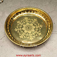 Pure Brass Design Embossed Pooja Plate