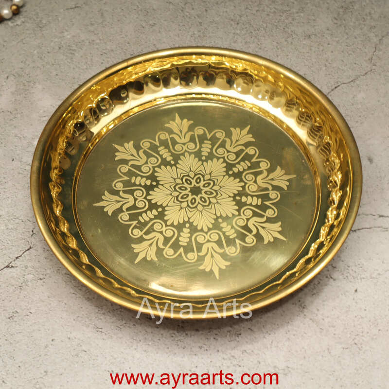 Pure Brass Design Embossed Pooja Plate