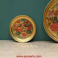 Brass Plate for Pooja Engraved Printed Peacock Design Inside