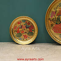 Brass Plate for Pooja Engraved Printed Peacock Design Inside